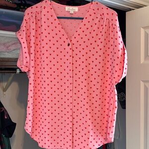 Pink Heart Print Blouse